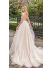 Deep V Neck Ivory Lace U Back High Slit Wedding Dress